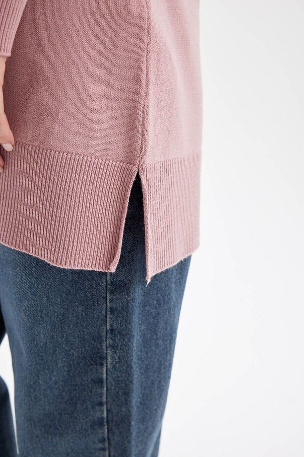 Regular Fit Bisiklet Yaka Yırtmaçlı Basic Düz Triko Kazak Tunik H3431az24au - 6