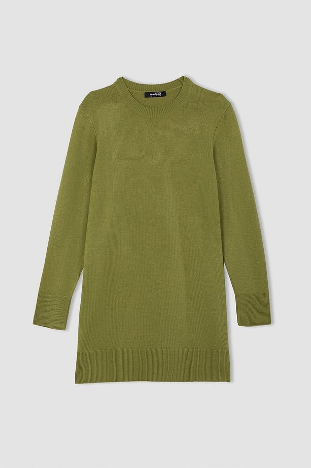 Regular Fit Bisiklet Yaka Yırtmaçlı Basic Düz Triko Kazak Tunik H3431az24au - 7