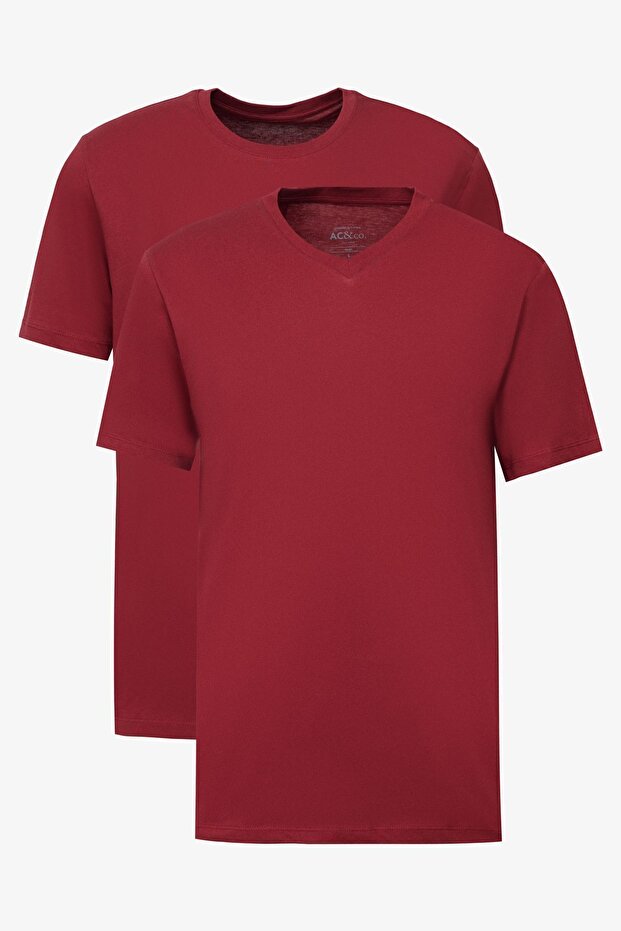 Claret Red Slim Fit Cotton Men's T-Shirt - Pack of 2