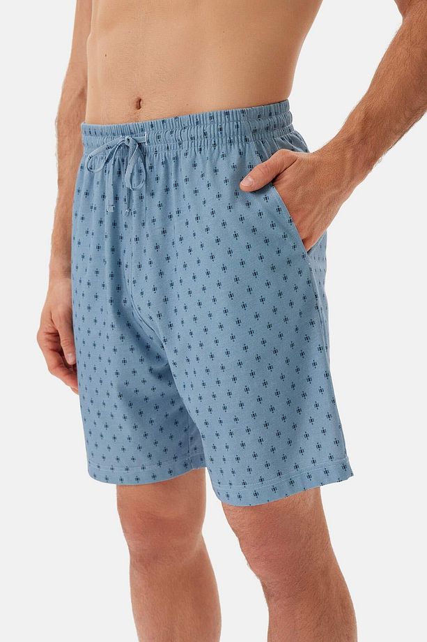 Mavi Desenli Gömlek Şort Pijama Takımı - 6