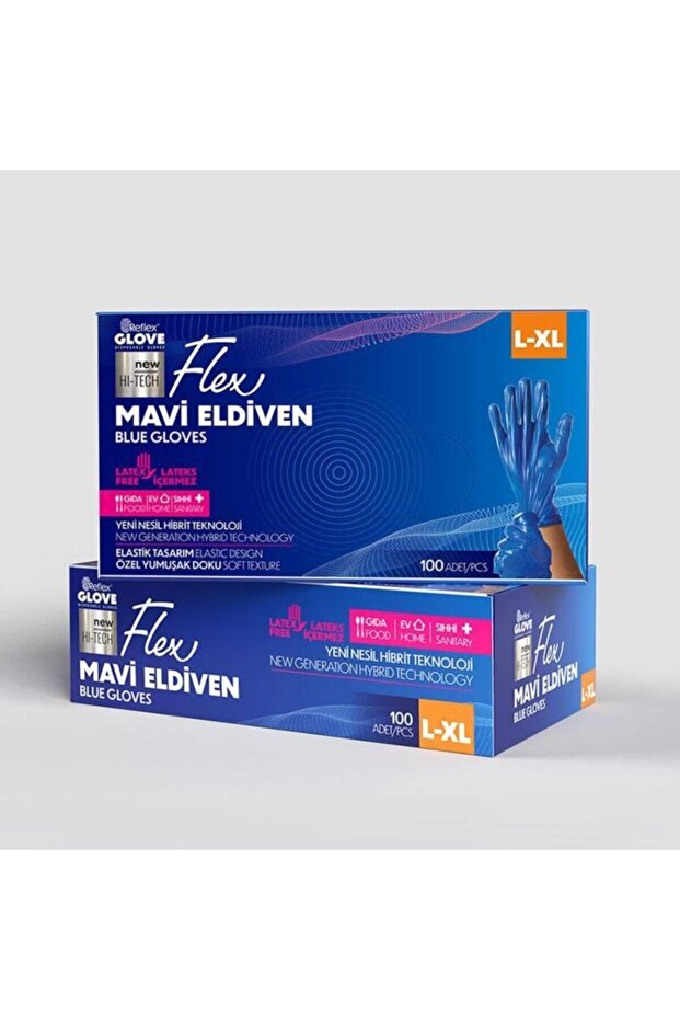Flex Mavi Pudrasız Eldiven 100 Lü Large - 1