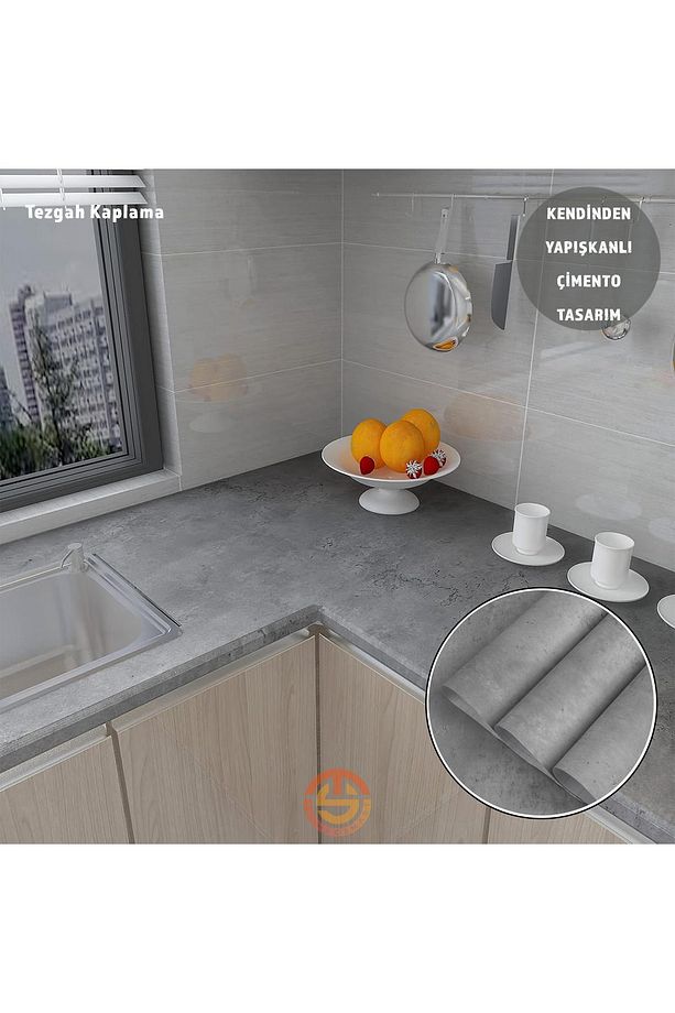 60cm×100cm Kendinden Yapışkanlı Çimento Görünümlü Duvar Kağıdı Dolap Masa Tezgah Kaplama - 6