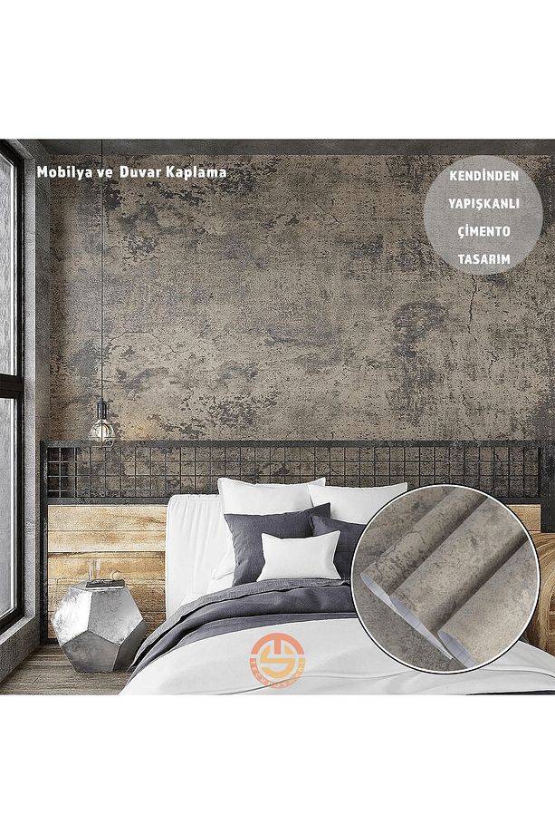 60cm×100cm Kendinden Yapışkanlı Çimento Görünümlü Duvar Kağıdı Dolap Masa Tezgah Kaplama - 1
