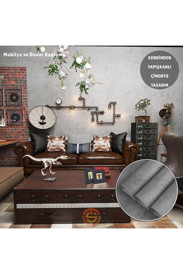 60cm×100cm Kendinden Yapışkanlı Çimento Görünümlü Duvar Kağıdı Dolap Masa Tezgah Kaplama - 1