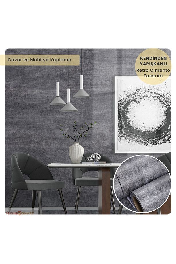 60cm×100cm Kendinden Yapışkanlı Dokulu Çimento Görünümlü Duvar Kağıdı Dolap Masa Kaplama - 1