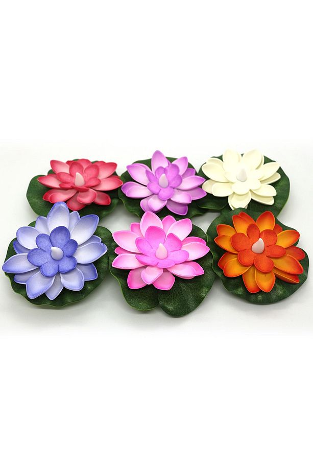 2 Paket :6'lı Suda Yüzen Ledli Nilüfer Çiçeği Suyla Çalışan Işıklı Lotus Çiçeği - 4