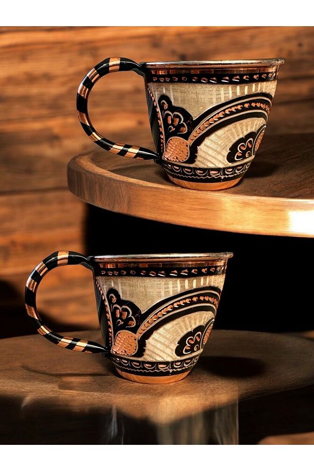 Bakır Bardak 2’li set Erzincan işlemeli Çıçek motifli Ayran Su Meşrubat - 2