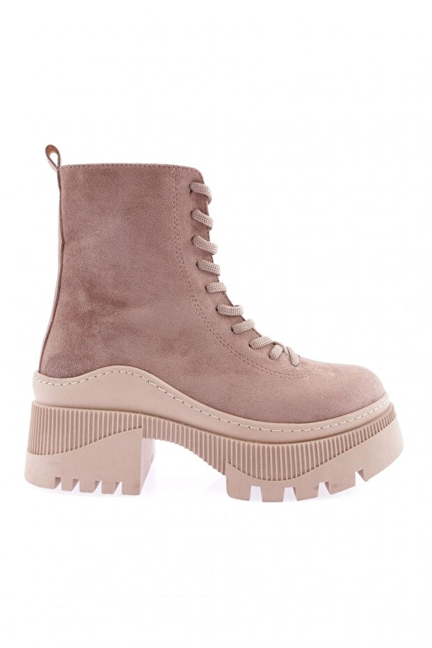 Women's Zippered Lace-Up Thick Sole Boots Mink Suede 331232682