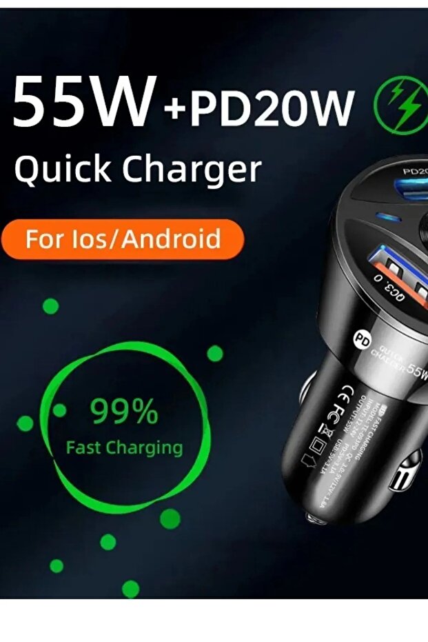 55w Hızlı Şarj 1 Type-c Ve 2 Usb Çıkışlı Araba Çakmaklık Şarj Aleti Fast Android Ve Iphone - 2