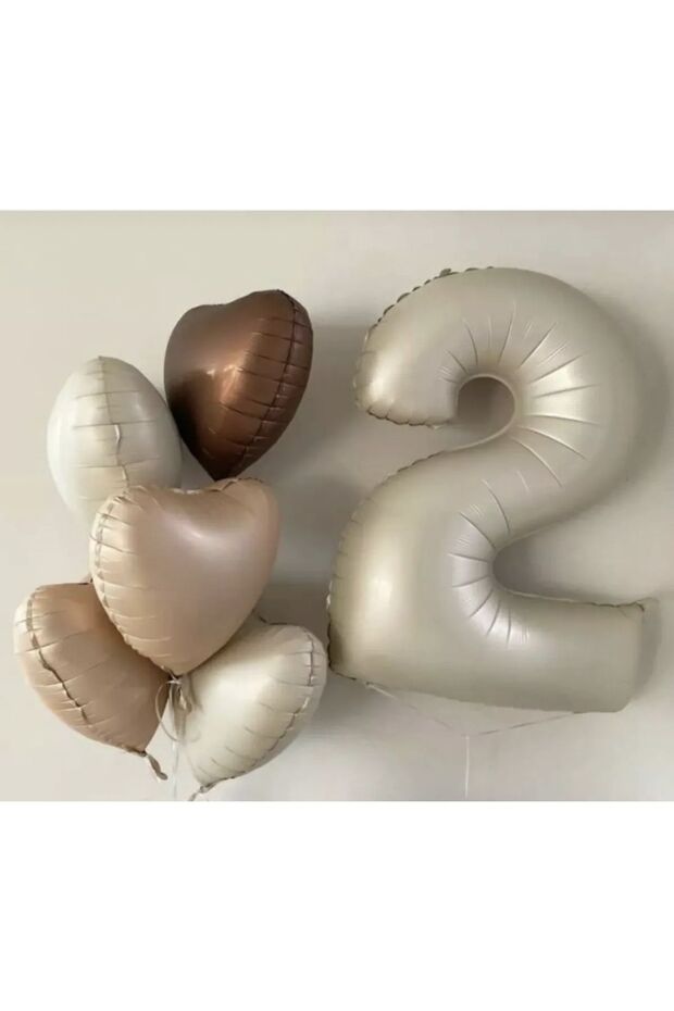 Beige 2 years foil balloon and 5 foil heart balloons