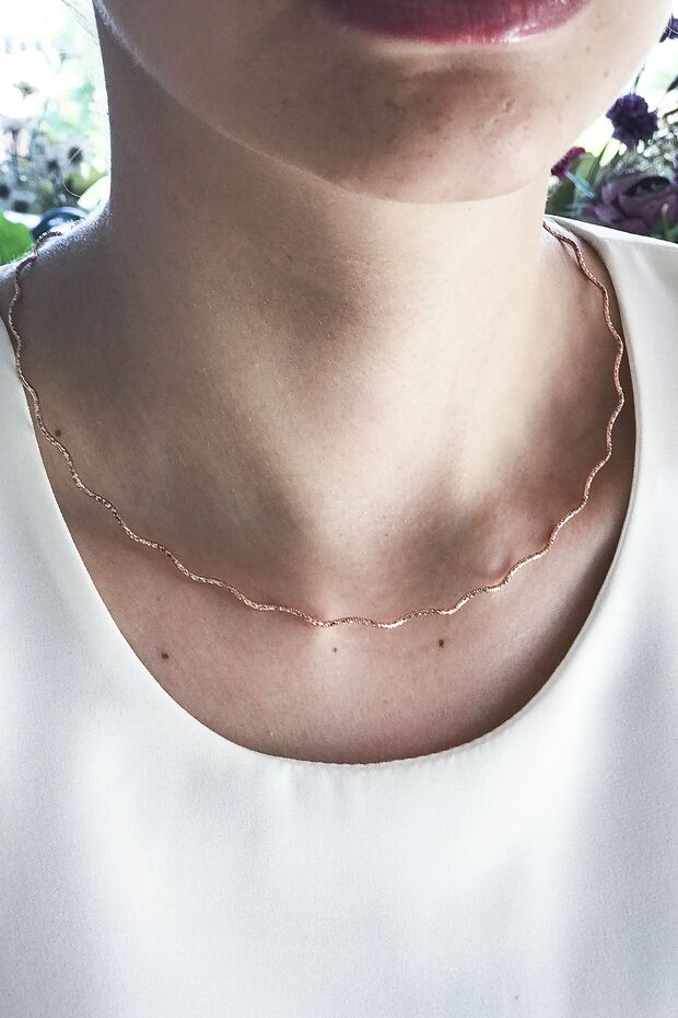 925 Ayar Rose Kaplamalı Italyan Zincirli Gümüş Choker Kolye - 1