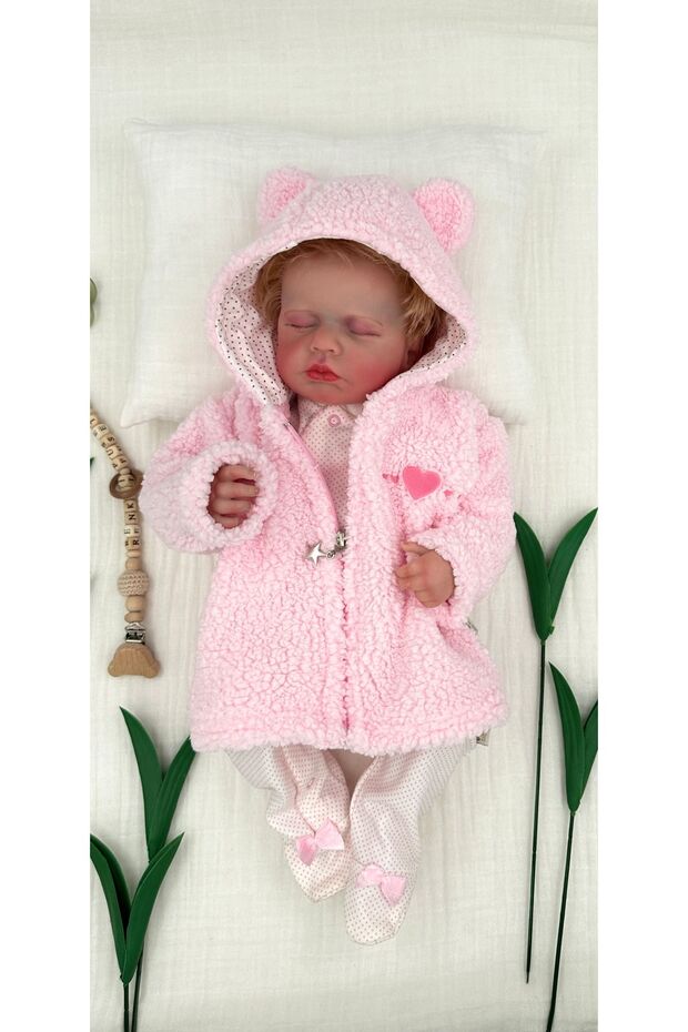 Plush Fleece Baby Girl Cardigan with Hood and Zipper, Heart Design, Winter and Seasonal