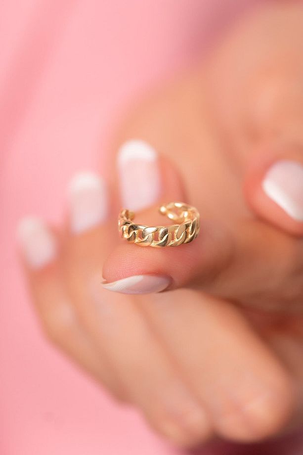 925 Ayar Gold Kaplamalı Minimal Örgü Gümüş Kıkırdak Küpe - 2