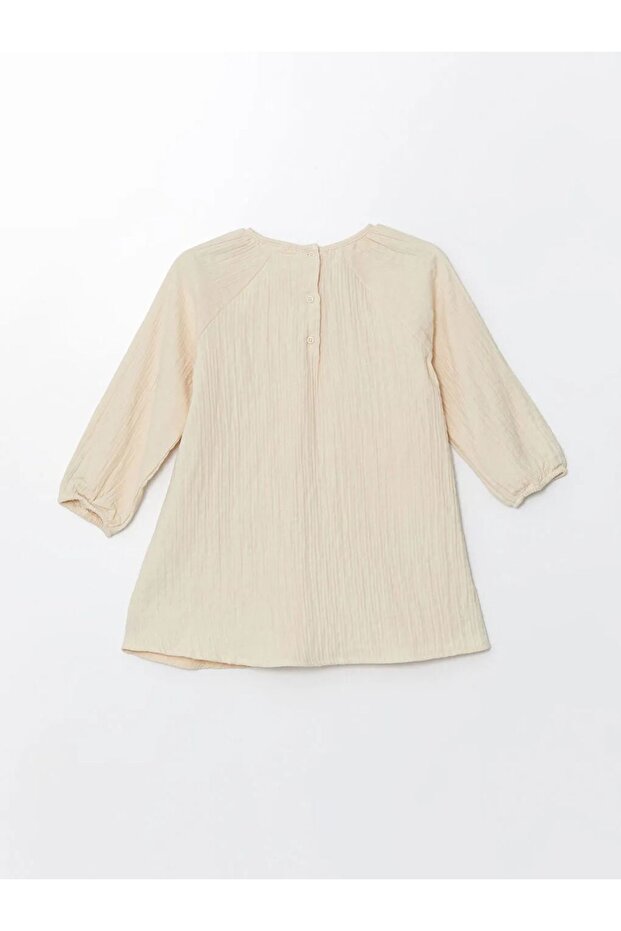 LCW baby Açık Bej Uzun Kollu Çiçekli Kız Bebek Elbise - 3