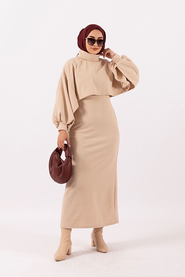 Ghazel İkili Örme Elbise Taş - 2