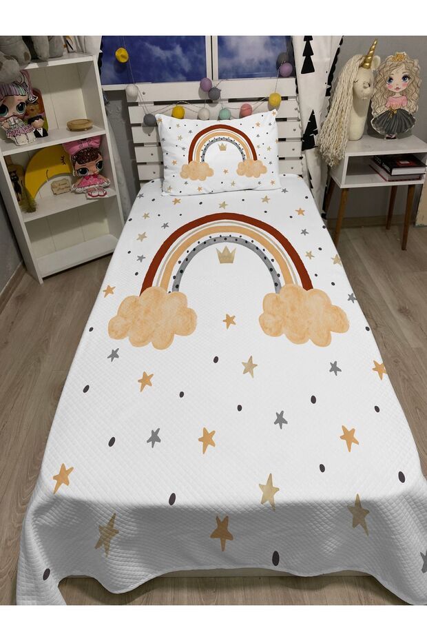 Pastel Brown Rainbow Single Pique and Pillow Case