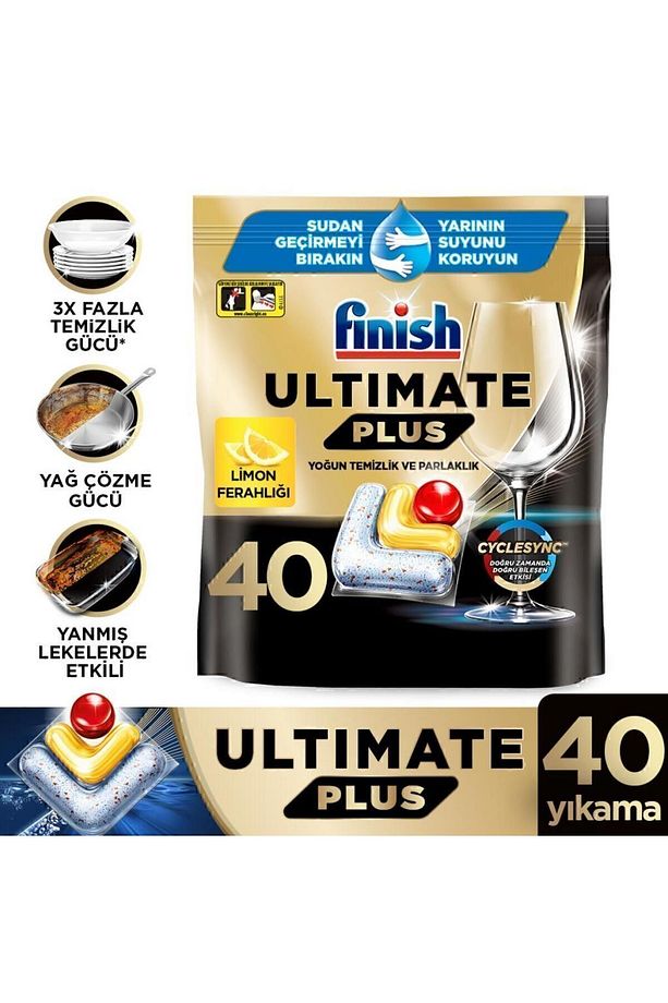 Ultimate Plus Hepsi Bir Arada Bulaşık Makinesi Deterjanı Kapsül Tablet Limon 40 Adet - 1