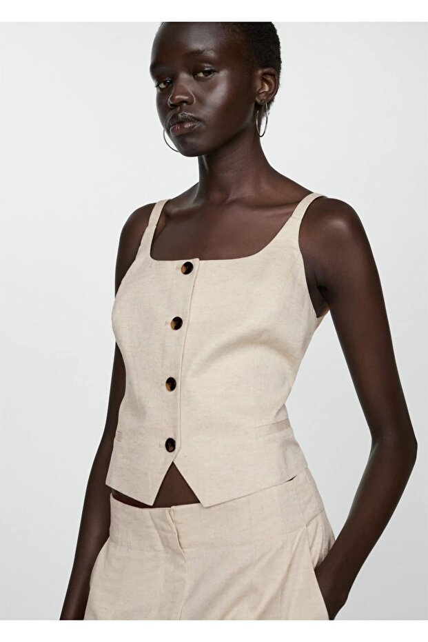 Düğmeli pamuklu bluz - 1