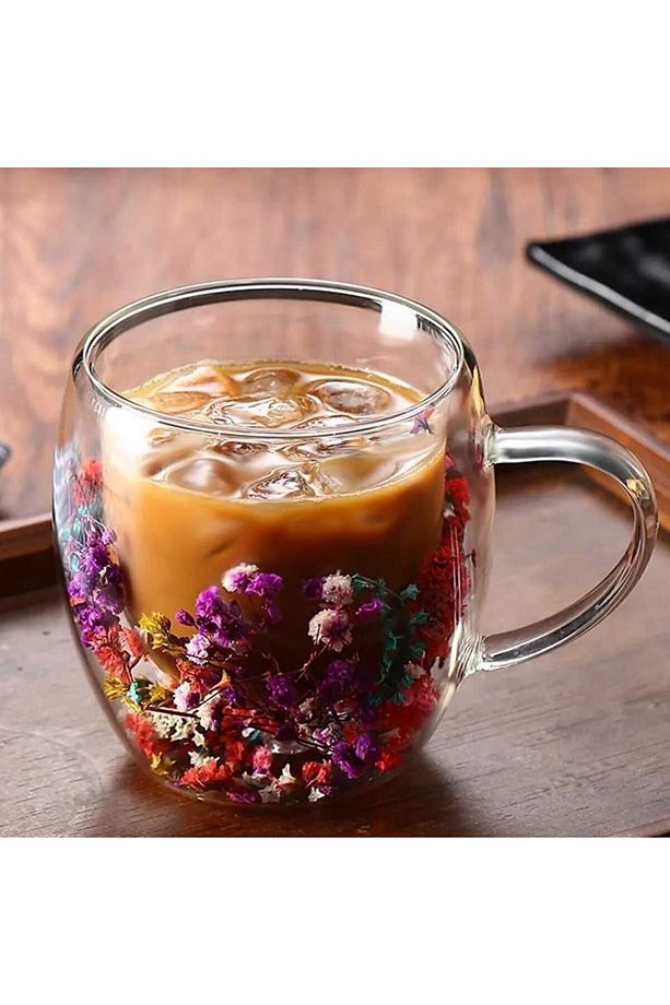Flower Cup Çift Cidarlı Çiçekli Bardak Boraksilat 250ml. - 1