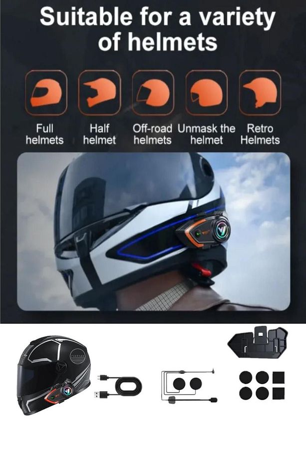 500 Mt Intercom 2 Eşleşmeli Kask Kulaklık Y-80pr Su Geçirmez Bluetooth Motosiklet Intercom Kulaklık - 2