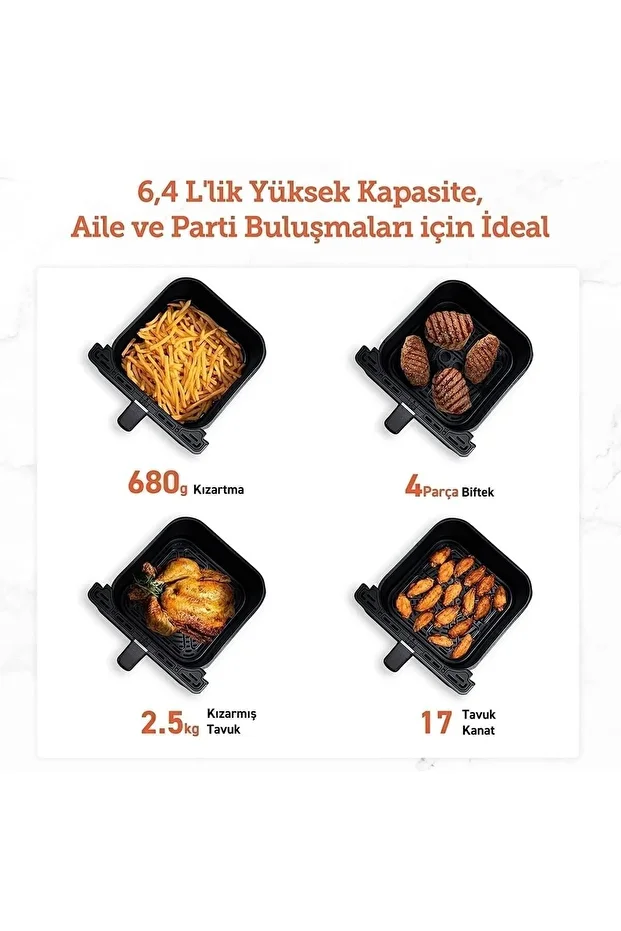 Sıcak Hava Fritözü Ikili Isıtma Sistemi, 6.4 L - 2