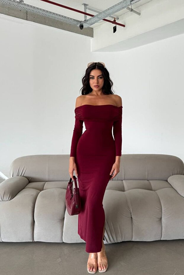 Madonna Collar - Draped and Slit Maxi Dress