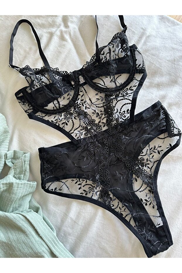 Siyah brode bodysuit - 2