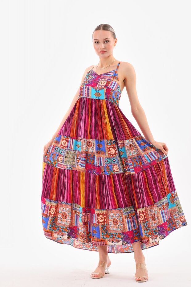 Rochie cu bretele patchwork - 5