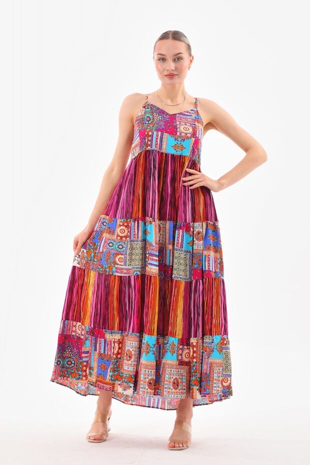 Rochie cu bretele patchwork - 4