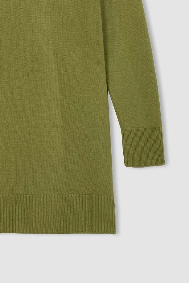 Regular Fit Bisiklet Yaka Yırtmaçlı Basic Düz Triko Kazak Tunik H3431az24au - 8