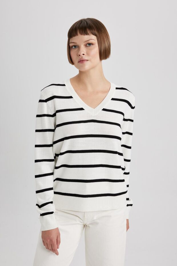 Regular Fit V Yaka Basic Düz Triko Kazak A2359ax23wn - 3