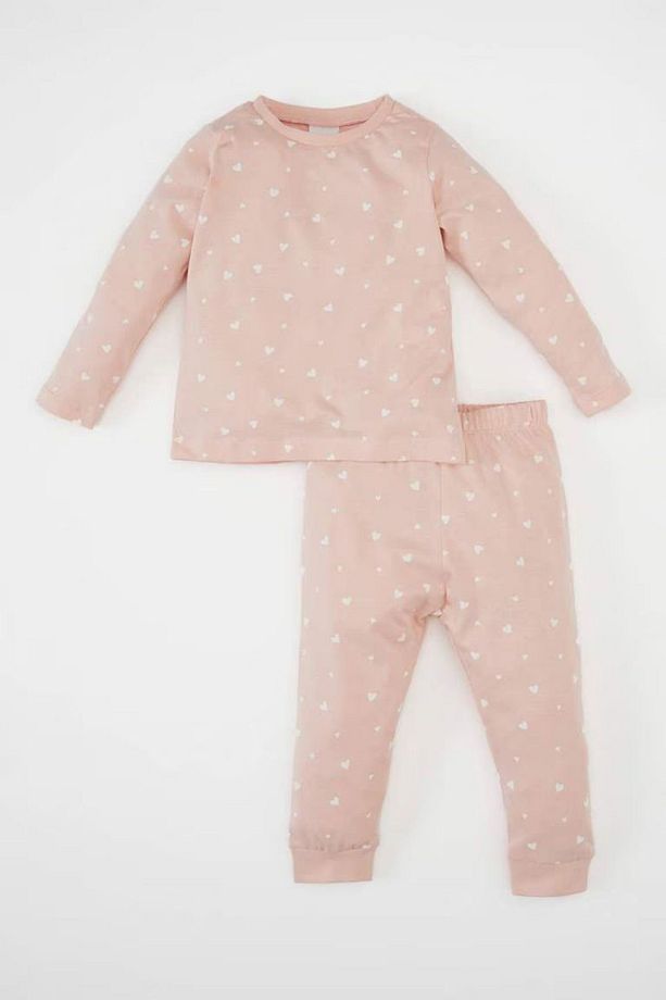 Kız Bebek Pijama Takımı Kalp Desenli Penye Uzun Kollu Üst Uzun Alt D1796a524au - 1