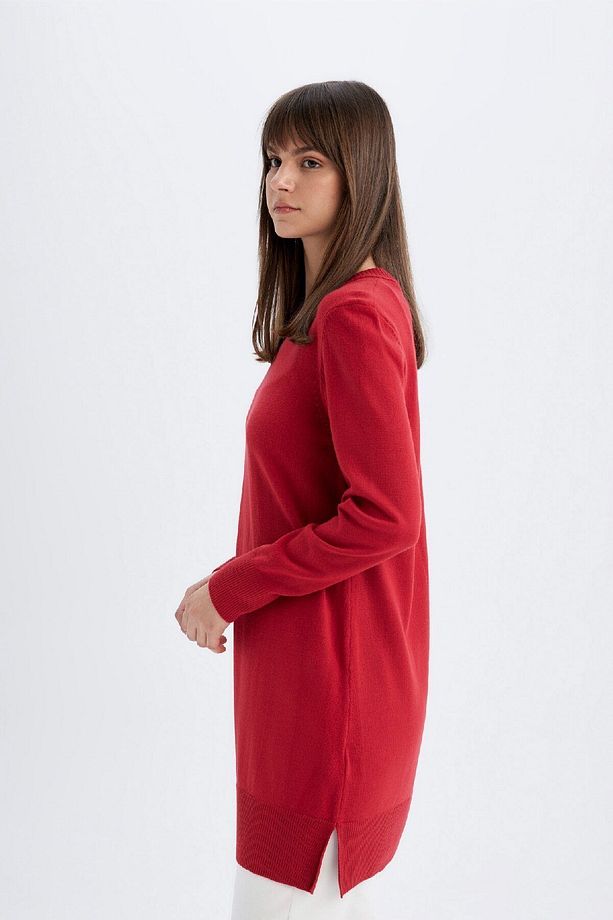 Regular Fit Bisiklet Yaka Yırtmaçlı Basic Düz Triko Kazak Tunik H3431az24au - 5