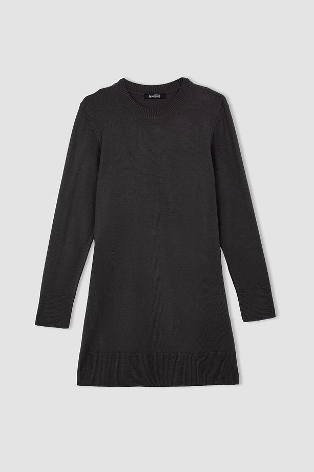 Regular Fit Bisiklet Yaka Yırtmaçlı Basic Düz Triko Kazak Tunik H3431az24au - 8