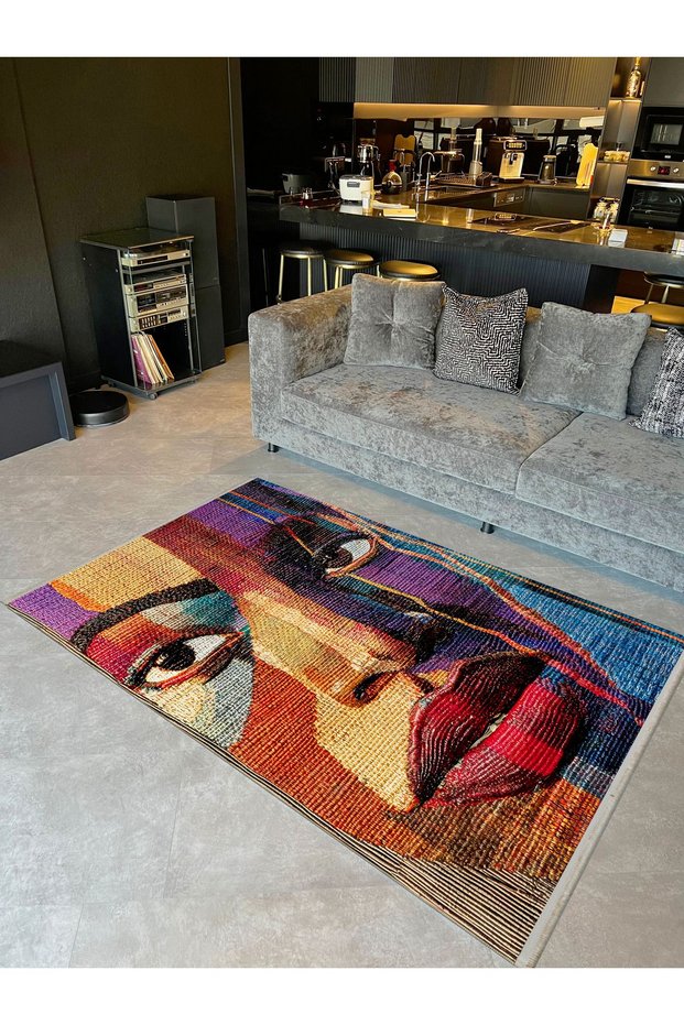 Paris Collection Multicolored Stitching Look Face Detailed Modern Decorative Carpet Paris31