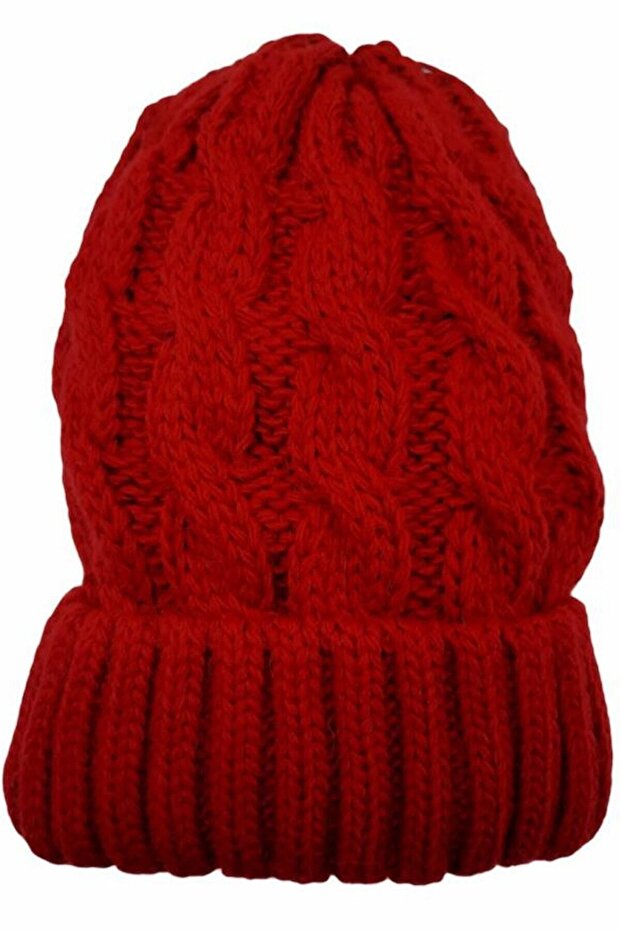 Red Knitwear Knitted Women's Beanie-Hat