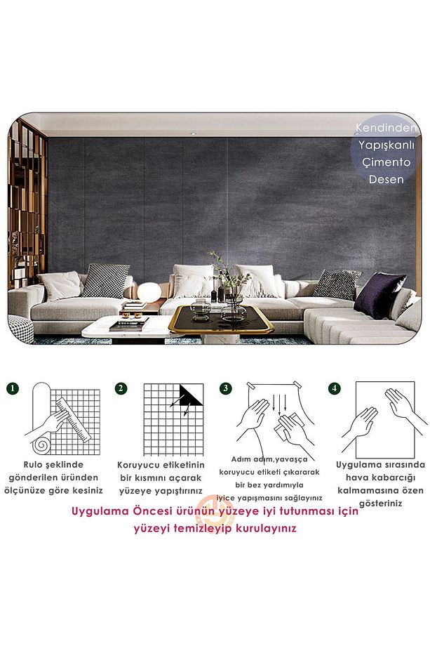 60cm×100cm Kendinden Yapışkanlı Dokulu Çimento Görünümlü Duvar Kağıdı Dolap Masa Kaplama - 5