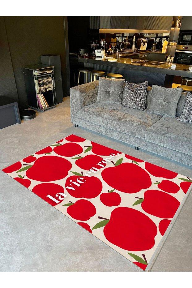 Paris Collection Text Detailed Red Apples Patterns Modern Decorative Carpet Paris35