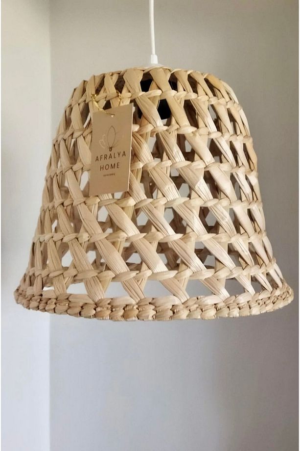 Hasır Bambu Rattan Çan Avize 30cm İskandinav Bohem Rustik Avize Sarkıt-Salon Yatak Odası(Duy Dahil ) - 3