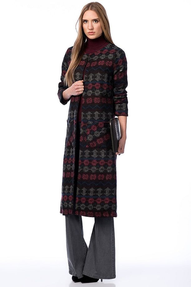 Önü Agraflı Uzun Kaban | Hrk13645 Mercan Mavi Kilim - 1