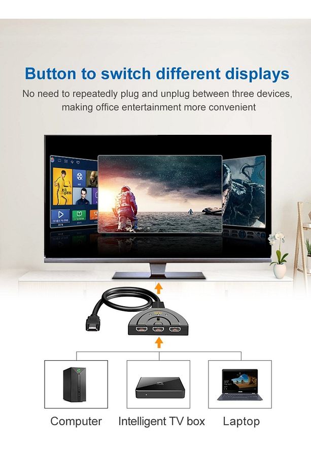Hdmi Switch 3 In 1 Out Hdmi Giriş Çoklayıcı Port Kablolu Hdmı Otomatik Switch Çoğaltıcı Splitter - 8