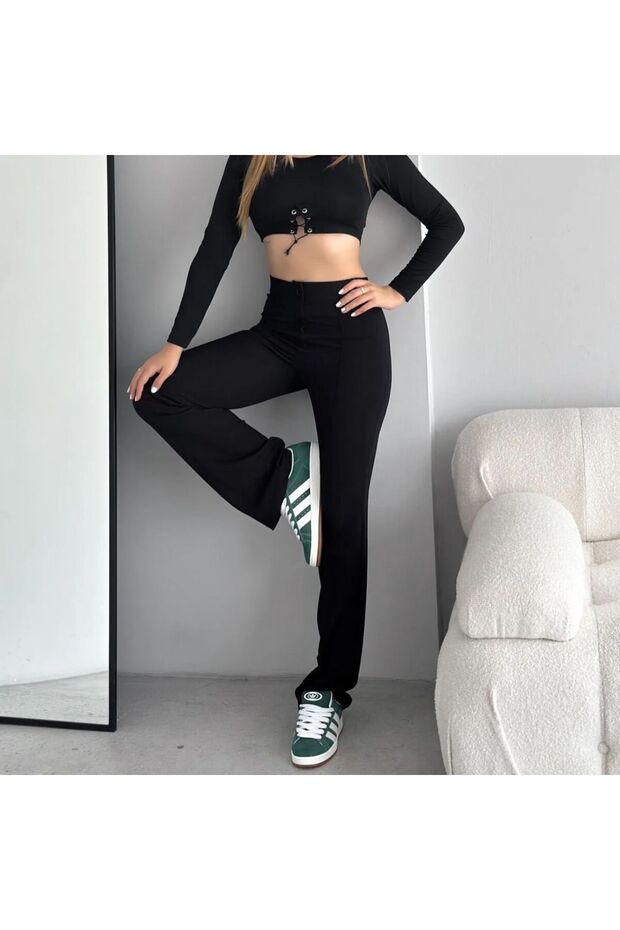 İspanyol Paça Likralı Şık Pantoolon - 3