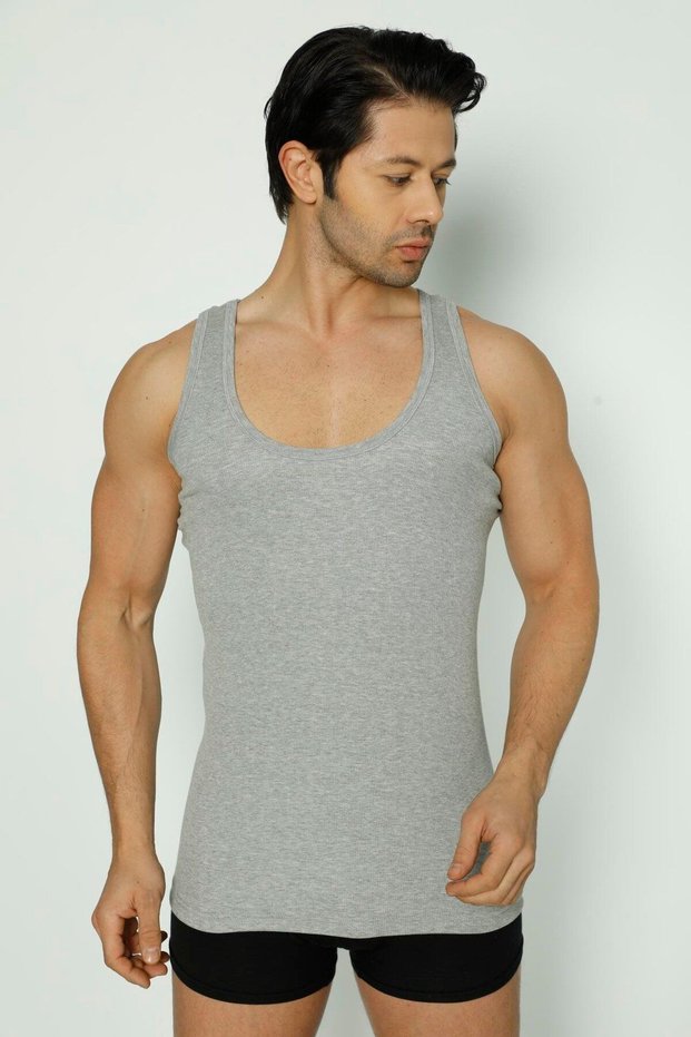 5 Pieces of 100% Cotton Camisole (Ribbed-Striped) Men's Wide-Strapped Undershirt