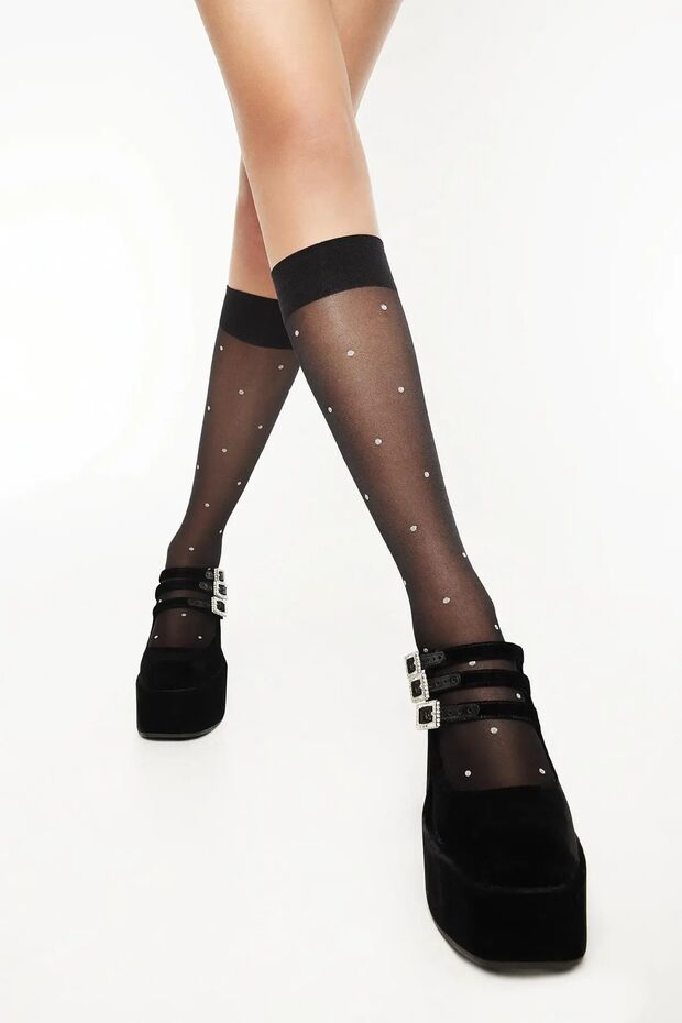 Women's Dotty Black Polka Dot Knee-Length Pantyhose
