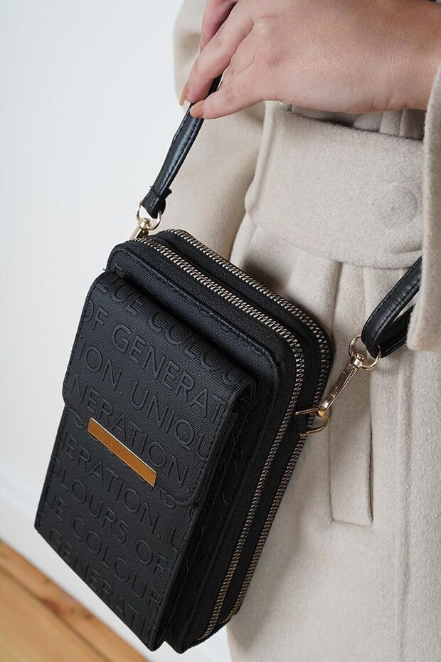Wiennabags Black Women's Cross Strap Wallet Bag with Phone Compartment Mopcpur01