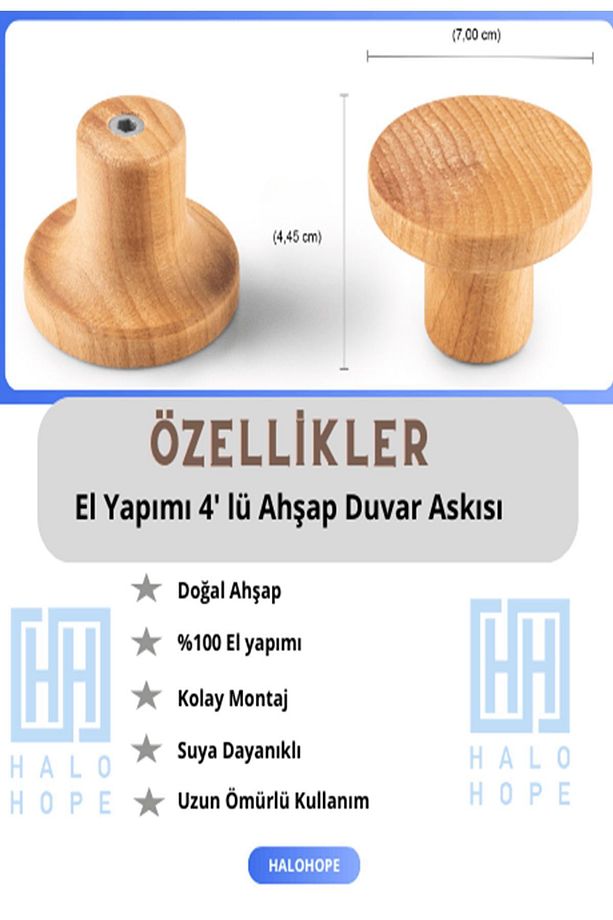4'lü El Yapımı Ahşap Duvar Askısı - Dekoratif ve Şık Tasarım - 1