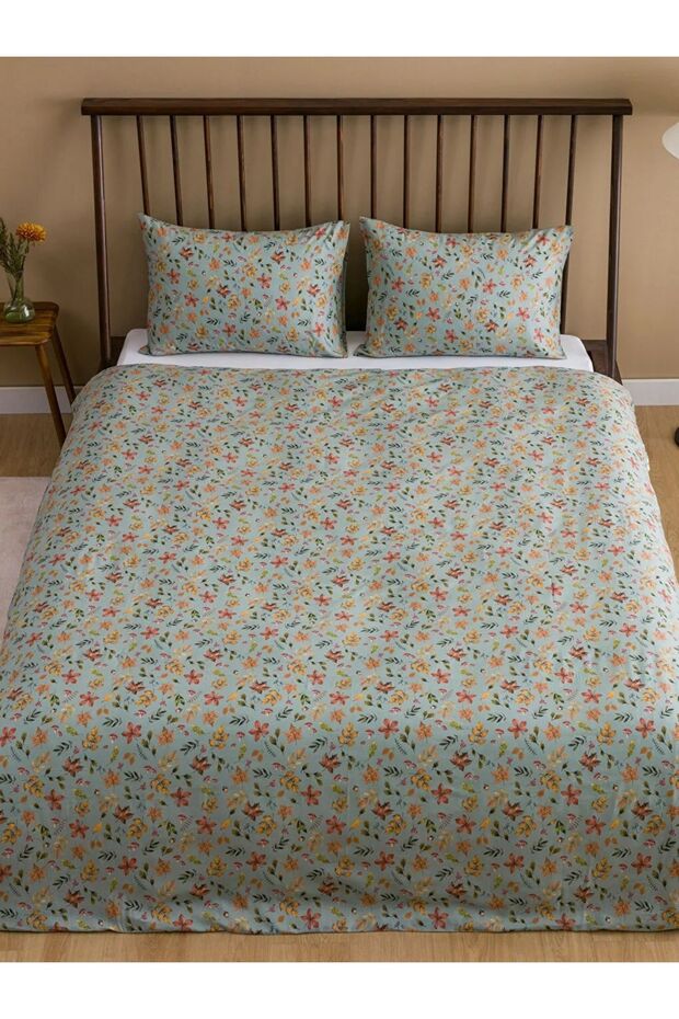 LCW HOME Mat Yeşil Çiçek Desenli Çift Kişilik Nevresim Seti - 2