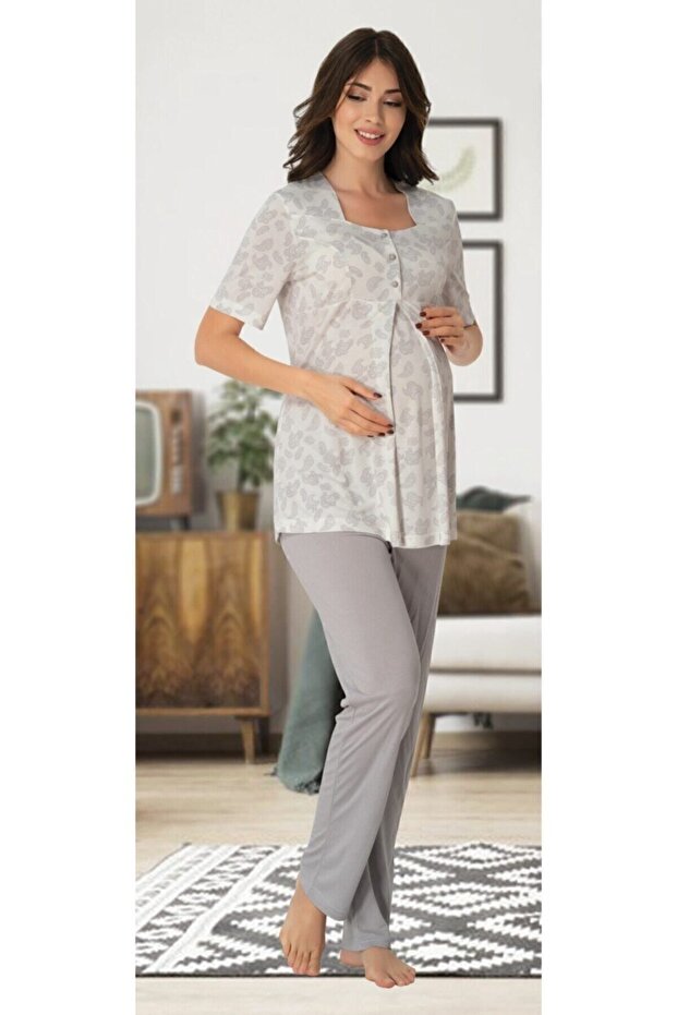 Effort Women's Gray Maternity Maternity Pajama Set 8012