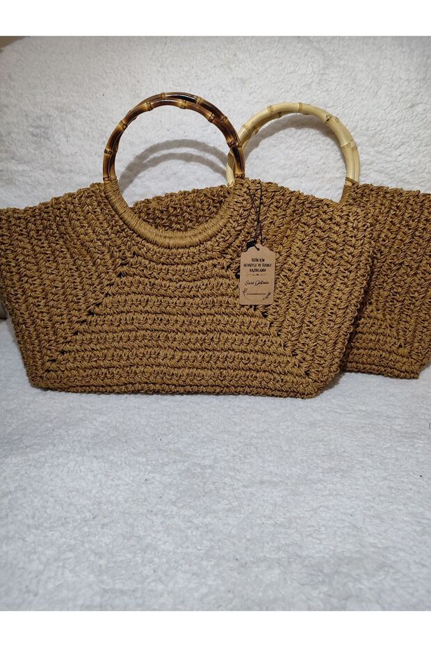 Gerçek bambu hasır çanta - 6