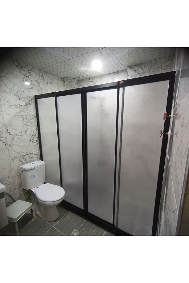 185cm Teknesiz Plastik Camlı Siyah Profilli Duşakabin Nd422 - 1